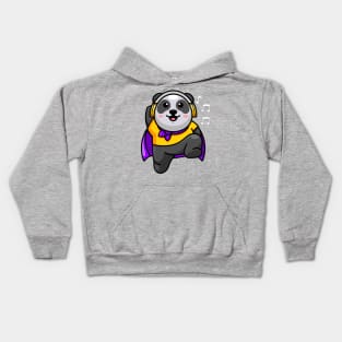 Cute super panda with headphones Kids Hoodie